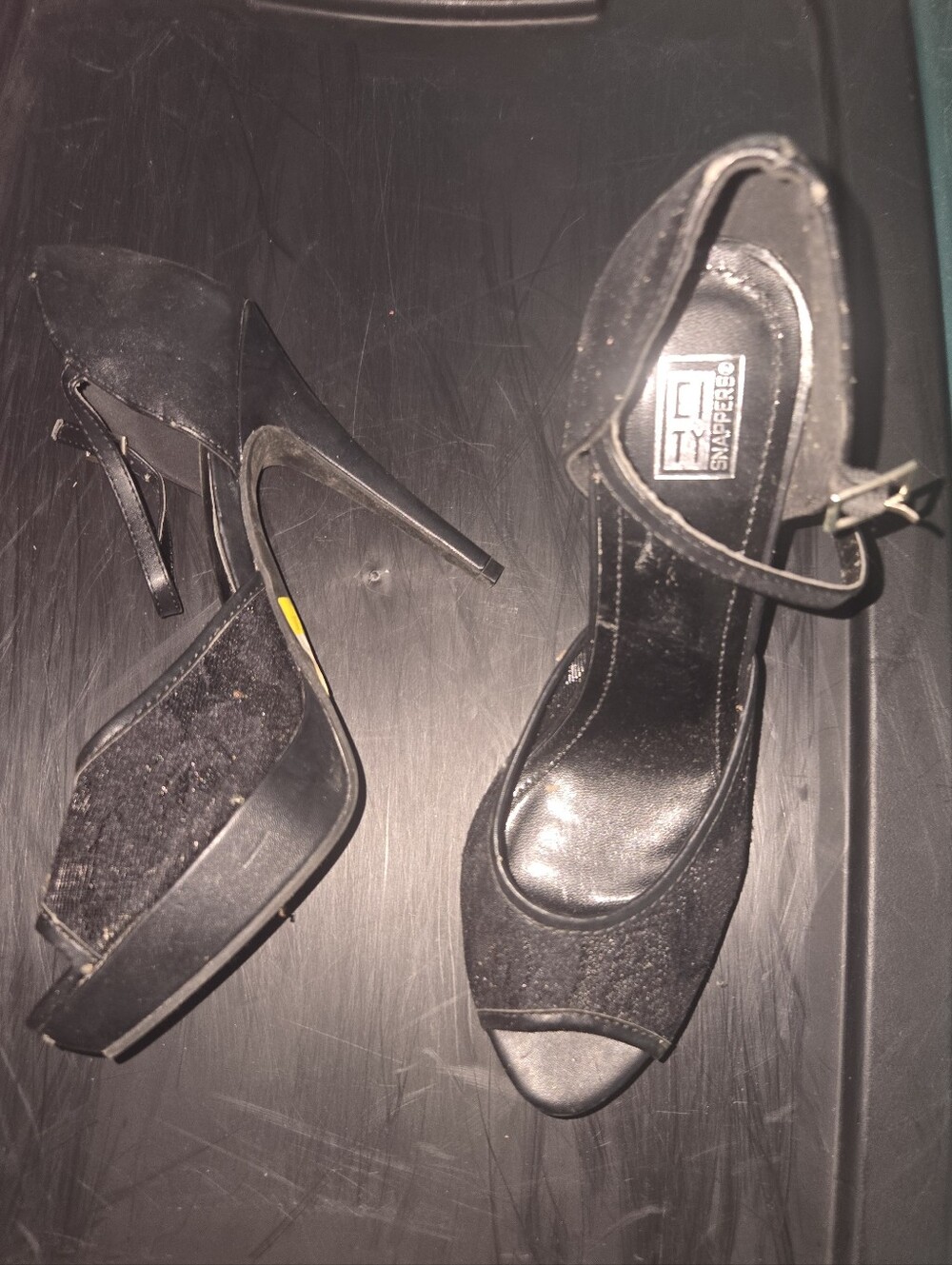 Black Peep-Toe Ankle-Strap Stiletto Heels
